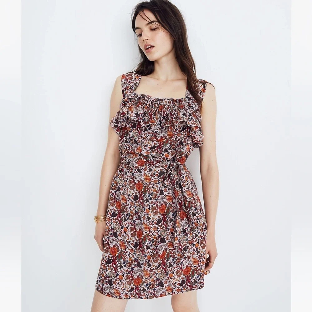 Madewell X Karen Walker Silk Floral Rosalie Ruffled Dress